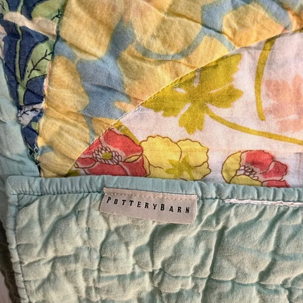 Vintage Pottery Barn King Patchwork Quilt & Shams Bird Floral Cottagecore RARE